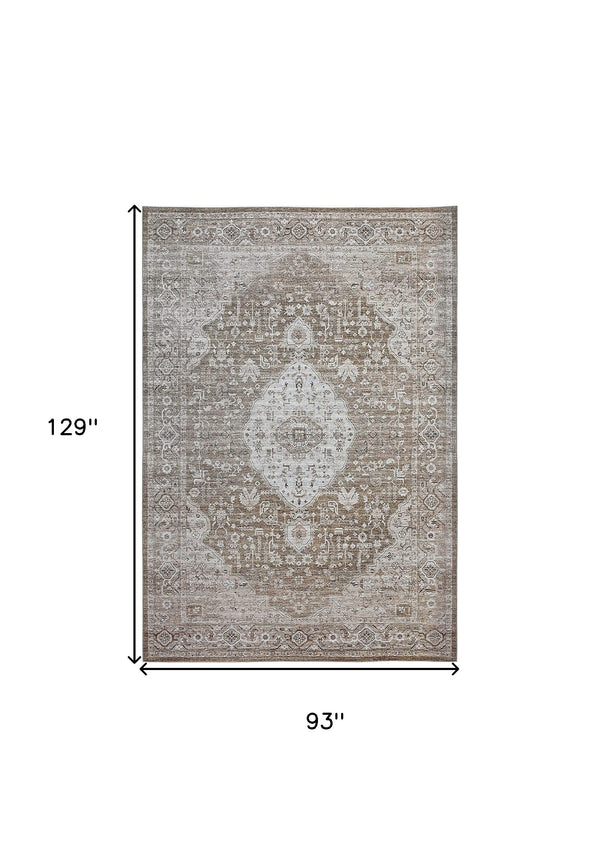 Homeroots 8' X 11' Beige Oriental Power Loom Distressed Stain Resistant Area Rug  Polyester 478955