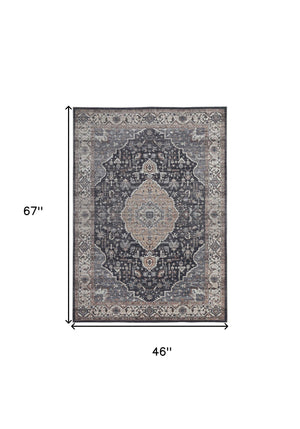 Homeroots 4' X 6' Black Oriental Power Loom Stain Resistant Area Rug  Polyester 478956