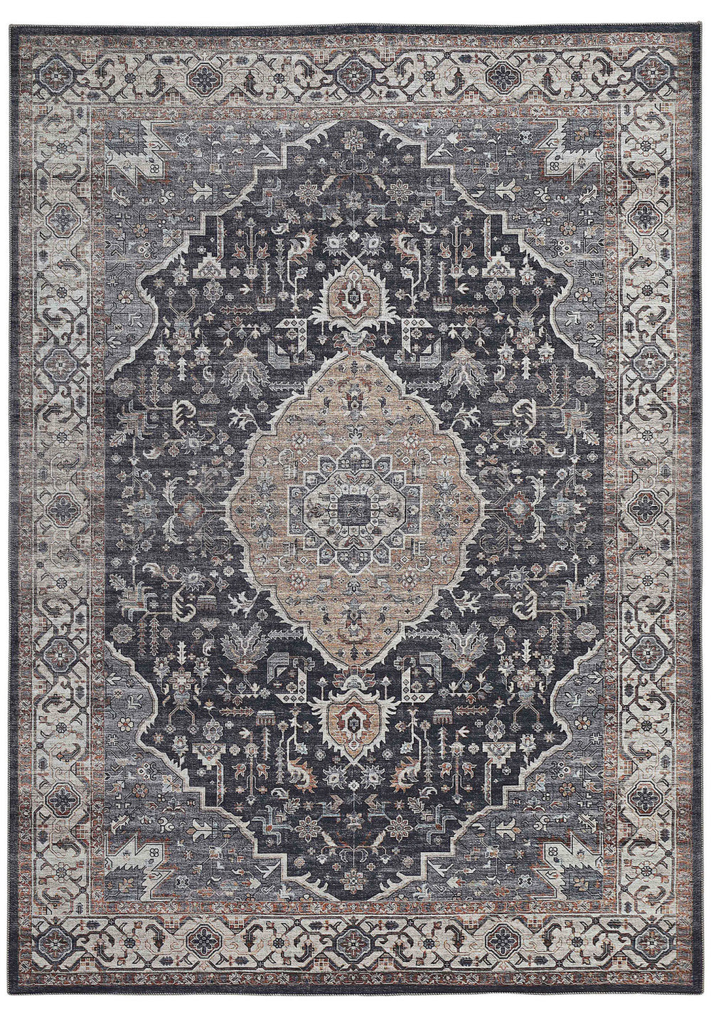 Homeroots 4' X 6' Black Oriental Power Loom Stain Resistant Area Rug  Polyester 478956
