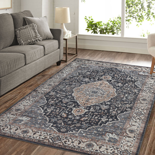 Homeroots 4' X 6' Black Oriental Power Loom Stain Resistant Area Rug  Polyester 478956