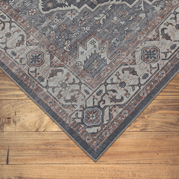 Homeroots 5' X 8' Black Oriental Stain Resistant Area Rug  Polyester 478957