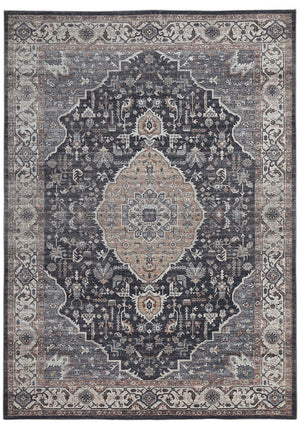 Homeroots 5' X 8' Black Oriental Stain Resistant Area Rug  Polyester 478957