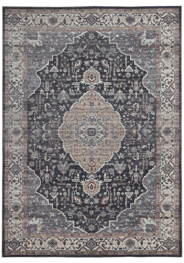 Homeroots 5' X 8' Black Oriental Stain Resistant Area Rug  Polyester 478957
