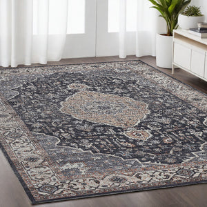 Homeroots 5' X 8' Black Oriental Stain Resistant Area Rug  Polyester 478957