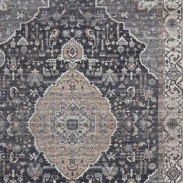 HomeRoots 5' Timeless Black Oriental Area Rug with Blue Accents - Stain Resistant for Homes with Kids & Pets 5' X 8' 478957