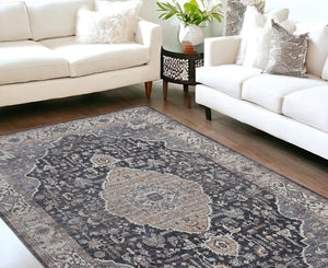 Homeroots 8' X 10' Black Oriental Stain Resistant Area Rug  Polyester 478958