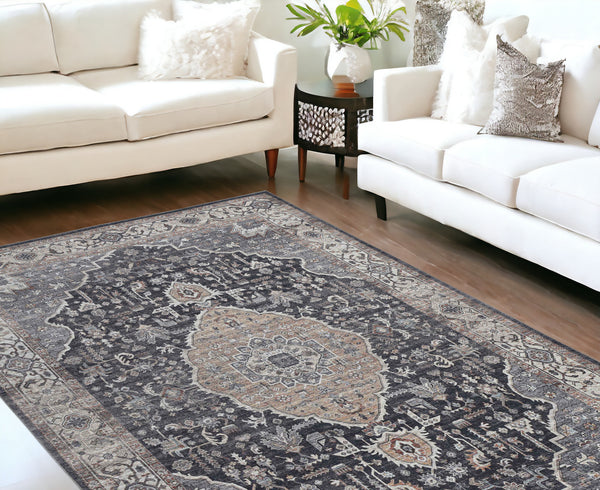 Homeroots 8' X 10' Black Oriental Stain Resistant Area Rug  Polyester 478958