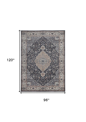 Homeroots 8' X 10' Black Oriental Stain Resistant Area Rug  Polyester 478958