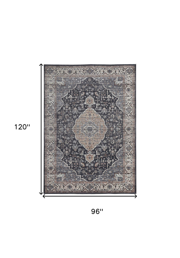 Homeroots 8' X 10' Black Oriental Stain Resistant Area Rug  Polyester 478958