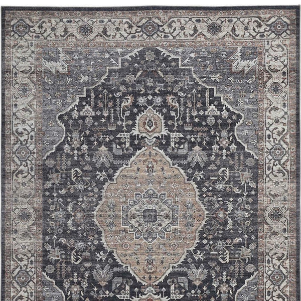 HomeRoots 5' Timeless Black Oriental Area Rug with Blue Accents - Stain Resistant for Homes with Kids & Pets 8' X 10' 478958