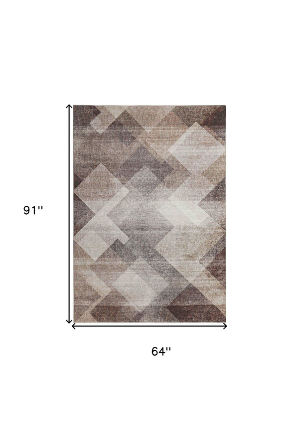 Homeroots 5' X 8' Brown Geometric Stain Resistant Area Rug  Polyester 478960