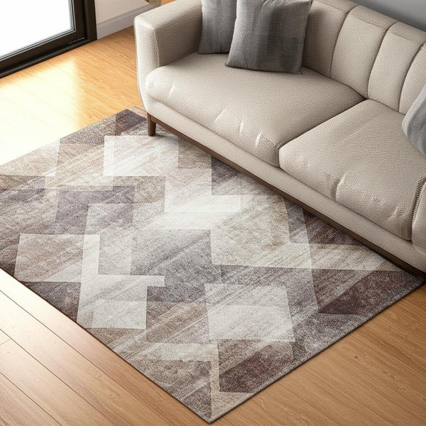 HomeRoots 5' Brown Geometric Area Rug - Stain Resistant, Modern Design for High-Traffic Spaces and Style 5' X 8' 478960