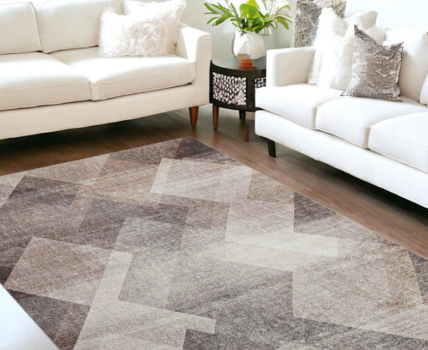 Homeroots 8' X 10' Brown Geometric Stain Resistant Area Rug  Polyester 478961