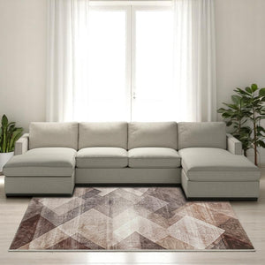 HomeRoots 5' Brown Geometric Area Rug - Stain Resistant, Modern Design for High-Traffic Spaces and Style 8' X 10' 478961