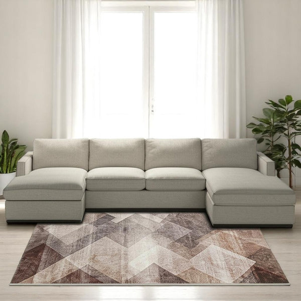 HomeRoots 5' Brown Geometric Area Rug - Stain Resistant, Modern Design for High-Traffic Spaces and Style 8' X 10' 478961