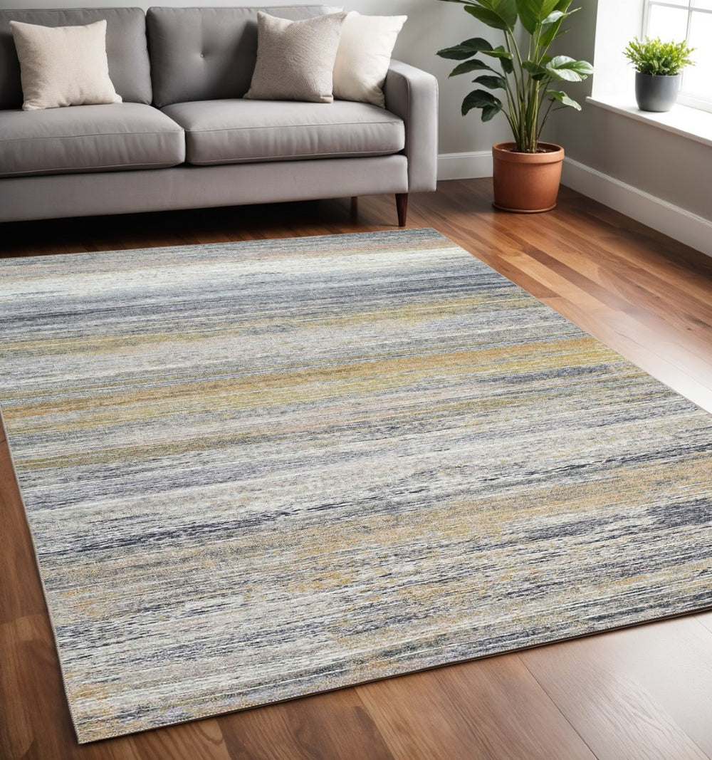 HomeRoots 5' Gold Abstract Area Rug - Elegant, Stain-Resistant Design for High-Traffic Spaces, Durable & Stylish 5' X 8' 478963