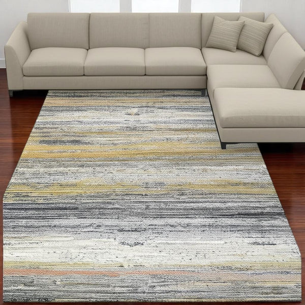 HomeRoots 5' Gold Abstract Area Rug - Elegant, Stain-Resistant Design for High-Traffic Spaces, Durable & Stylish 8' X 10' 478964