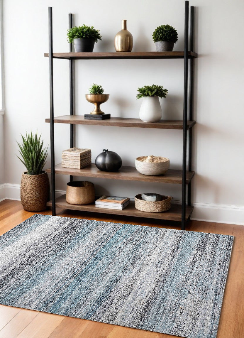 Homeroots 4' X 6' Turquoise And Gray Abstract Stain Resistant Area Rug  Polyester 478965