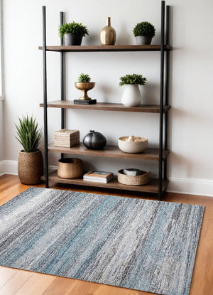 Homeroots 4' X 6' Turquoise And Gray Abstract Stain Resistant Area Rug  Polyester 478965