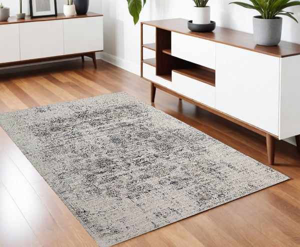 Homeroots 4' X 6' Gray And Black Oriental Power Loom Distressed Area Rug  Polyester 478968