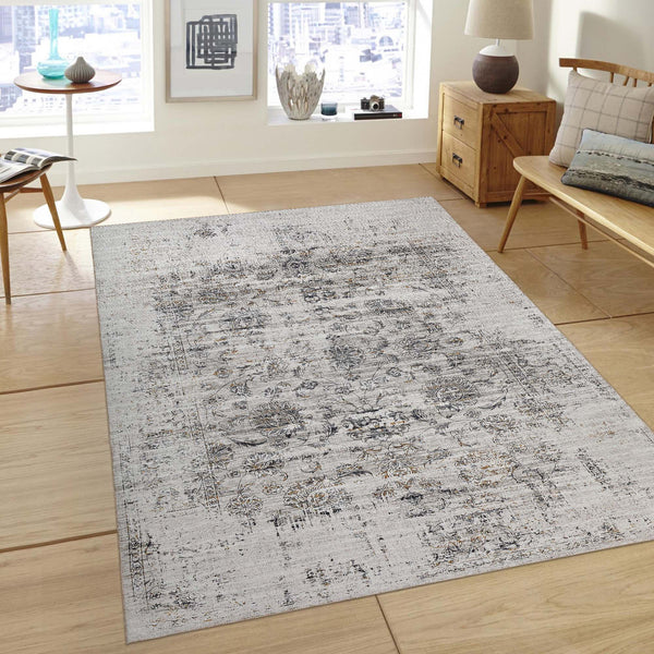Homeroots 4' X 6' Gray And Black Oriental Power Loom Distressed Area Rug  Polyester 478968