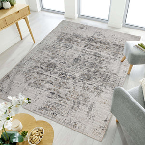 Homeroots 5' X 8' Beige Oriental Distressed Stain Resistant Area Rug  Polyester 478969