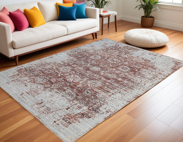 Homeroots 5' X 8' Rust Oriental Distressed Stain Resistant Area Rug  Polyester 478972
