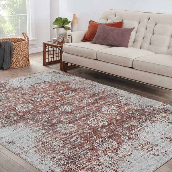 Homeroots 5' X 8' Rust Oriental Distressed Stain Resistant Area Rug  Polyester 478972
