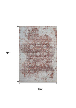 Homeroots 5' X 8' Rust Oriental Distressed Stain Resistant Area Rug  Polyester 478972