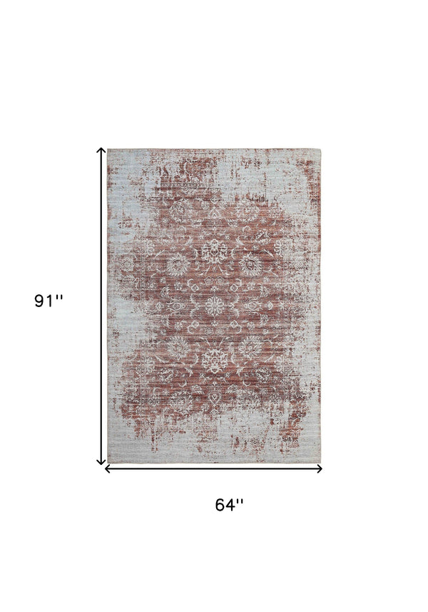 Homeroots 5' X 8' Rust Oriental Distressed Stain Resistant Area Rug  Polyester 478972