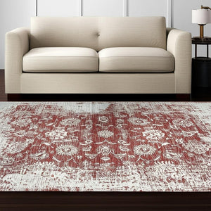 HomeRoots 5' Rustic Oriental Distressed Area Rug - Stain-Resistant, Vintage Charm for Home Elegance 5' X 8' 478972