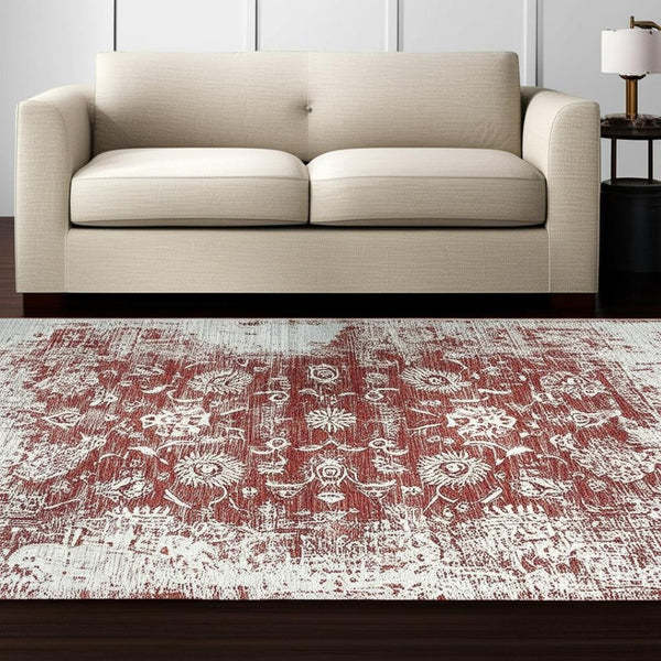 HomeRoots 5' Rustic Oriental Distressed Area Rug - Stain-Resistant, Vintage Charm for Home Elegance 5' X 8' 478972