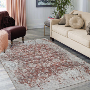 Homeroots 8' X 10' Rust Oriental Distressed Stain Resistant Area Rug  Polyester 478973