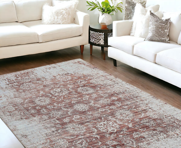 Homeroots 8' X 10' Rust Oriental Distressed Stain Resistant Area Rug  Polyester 478973