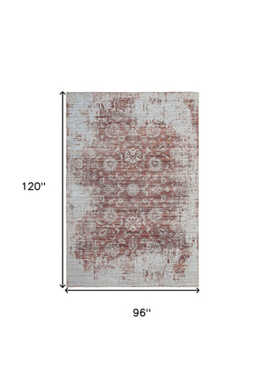 Homeroots 8' X 10' Rust Oriental Distressed Stain Resistant Area Rug  Polyester 478973