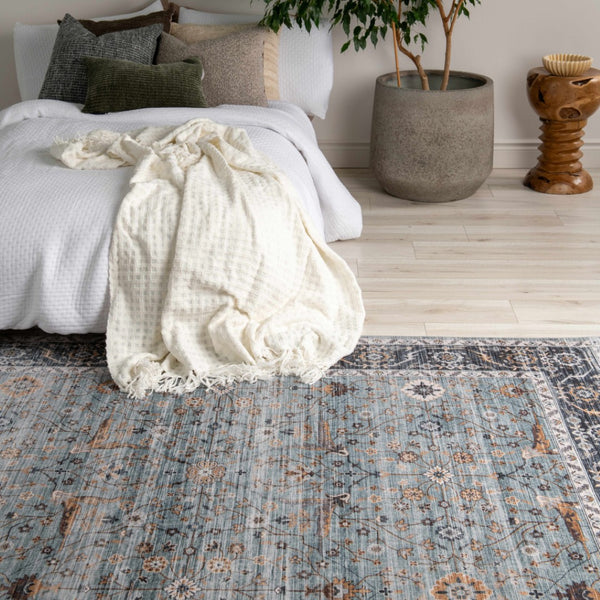 HomeRoots 5' Sage Oriental Area Rug - Durable, Stain-Resistant Power Loom Design for High-Traffic Homes 5' X 8' 478975