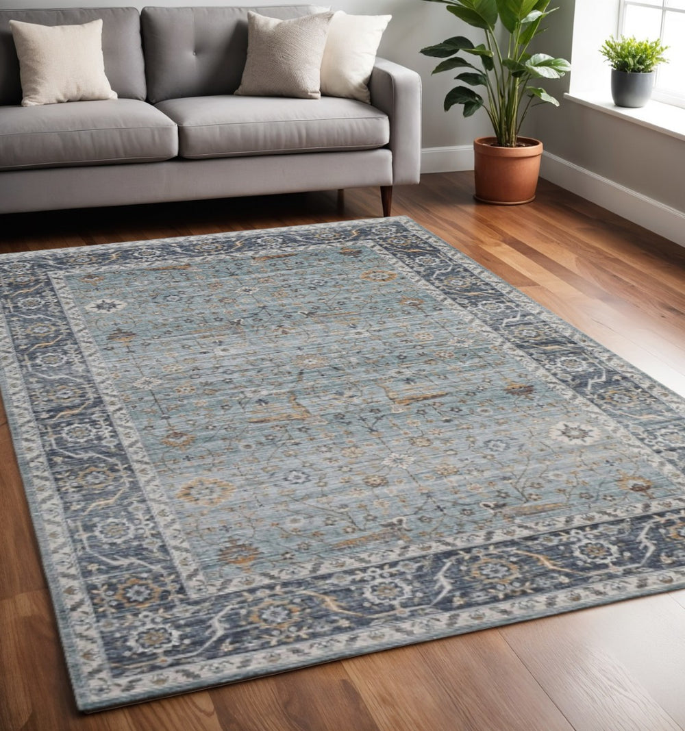 HomeRoots 5' Sage Oriental Area Rug - Durable, Stain-Resistant Power Loom Design for High-Traffic Homes 5' X 8' 478975