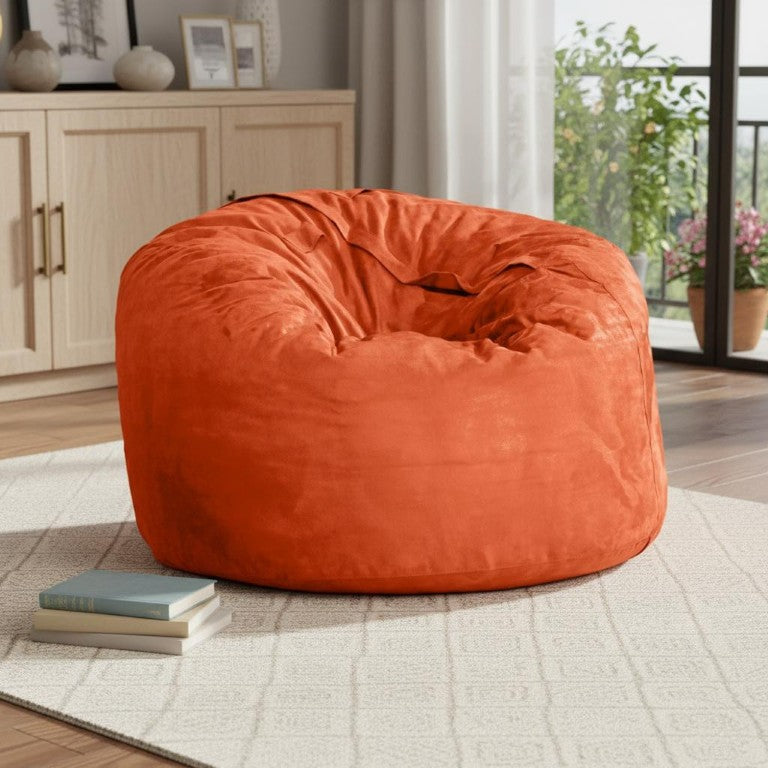 HomeRoots 47 Inch Microsuede Bean Bag Chair Plush Oversized Lounger for Living Room or Playroom Orange 478996