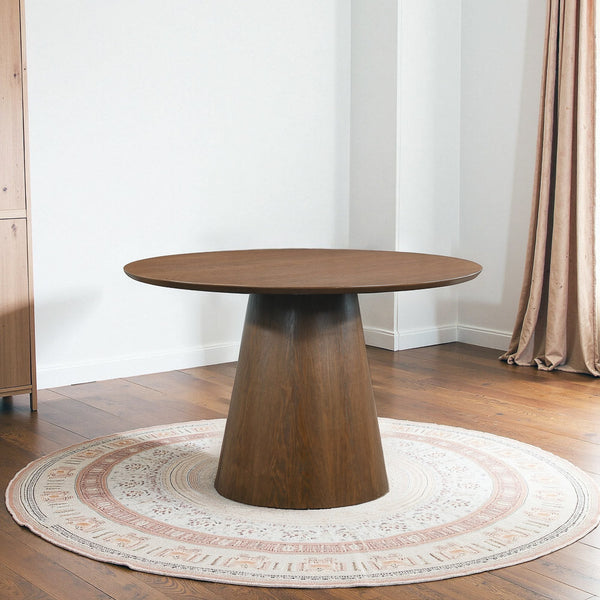 English Elm Ashcroft Furniture - Palamedes Solid Wood Round Table In Rich Walnut - Mid-Century Modern Design For Elegant Dining Spaces B183S00197
