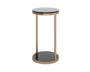 Sunpan Benjamin End Table - Sleek Black Tempered Glass with Stylish Steel Base for Modern Living Spaces Antique Brass