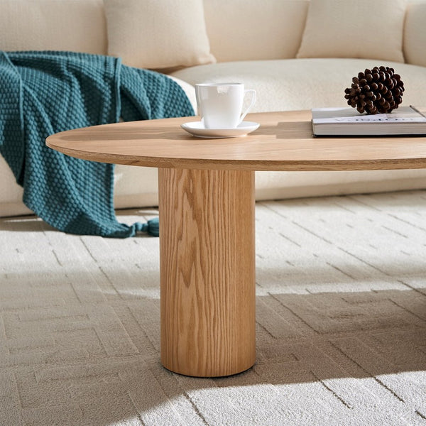 English Elm Modern Oval Ash Veneer Coffee Table with Hidden Storage for Minimalist Living Rooms Natural W2085S00103