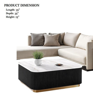 English Elm 3pc Modern Living Room Table Set with Open Bottom Shelf and Plinth Base in Medium Finish, Stylish centerpiece for seating areas Black,Gold,White 38 L x 38 W x 17 H B2741S00655