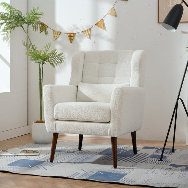 English Elm Modern Accent Chair Upholstered Armchair with Chenille Fabric, Ergonomic Padded Seat, Wood Legs for Living Room Seating Comfort and Stylish Mid Century Flair White W1028P236468