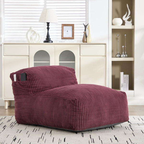 English Elm Big Corduroy Lounger Bean Bag with Ottoman Memory Foam Fill for Living Room Wine Red W395P435354