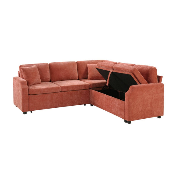 English Elm Sectional Sofa Bed - Stylish L-Shaped 81.9" Sleeper Sofa With Hidden Storage & Cozy Orange Chenille N719S002070G-GIGA