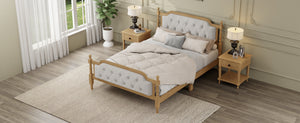 English Elm Traditional Solid Wood Bed Frame with Tufted Upholstered Headboard, No Box Spring Needed, Sturdy 400 lb Capacity Walnut 57.5 L x 22.5 W x 10.5 H N701P242546N