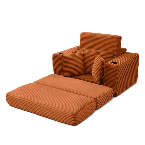 English Elm 52.4'' Boneless Foam Chaise Lounge Convertible Corduroy Sofa Bed for Living Room Orange W1117P410672