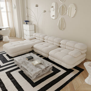 English Elm Urban Modern Modular Sofa Teddy Fleece Capitonné Design High Modularity Plush Comfort Corner Ready for Cozy Living Spaces Beige B341S00036