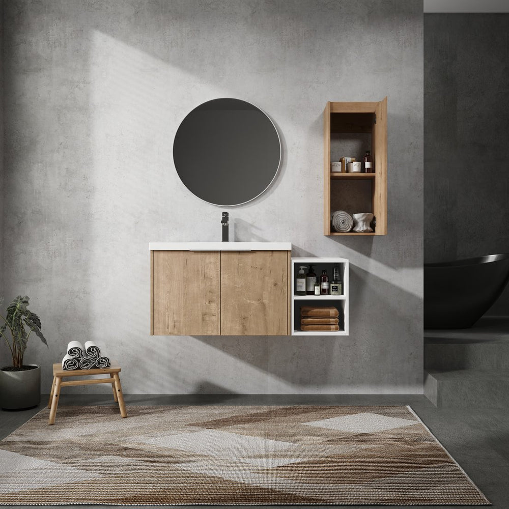 English Elm 42" Wall-Mounted Bathroom Vanity Set With Integrated Sink & Soft-Close Doors For Modern Spaces W999S00234