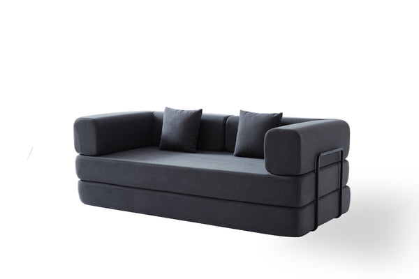 English Elm Convertible Corduroy Sleeper Sofa Bed with Cylindrical Pillow, 3-Seat Folding Floor Couch, Grey W1960P339707